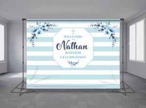 Baptism Blue Theme Personalized Event Backdrop RLG-1001