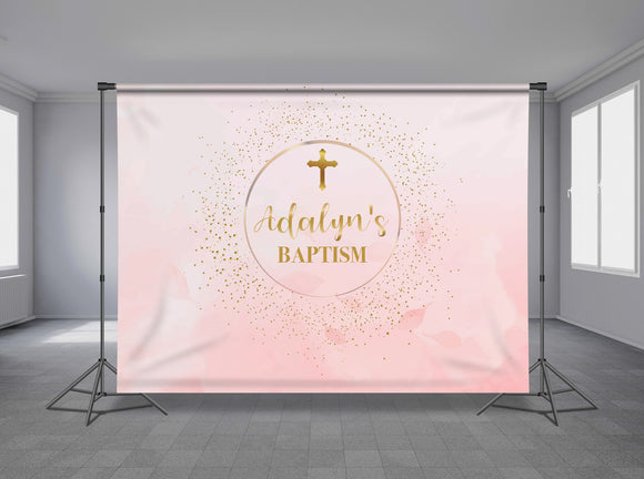 Golden Cross Baptism Personalized Event Backdrop RLG-1004