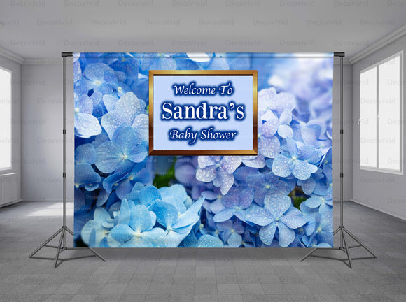 Blue Flowers Personalized Event Backdrop FLW-1004