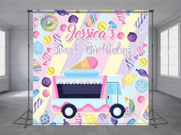 Candy And Lollipop Personalized Event Backdrop BBC-1281