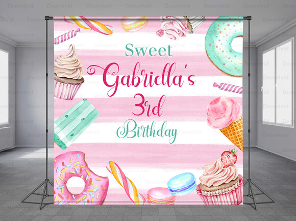 Watercolor Candy Personalized Event Backdrop BBC-1283