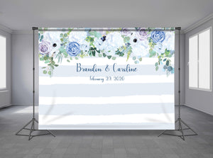 Blue & Green Flowers Personalized Event Backdrop FLW-1011