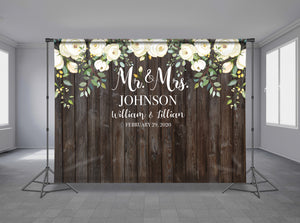 Wood Floral Personalized Event Backdrop FLW-1013