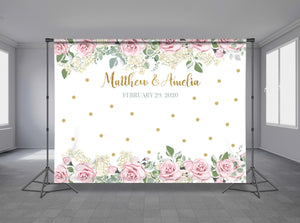 Gold Dots Flowers Personalized Event Backdrop FLW-1016