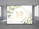 Gold Polygon Flowers Frame Personalized Event Backdrop FLW-1018