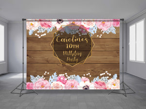 Wood Background Flower Personalized Event Backdrop FLW-1020