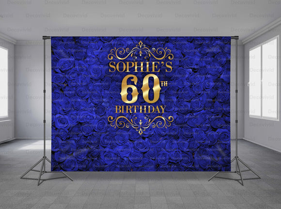 Royal Blue Roses Wall Personalized Event Backdrop FLW-1032