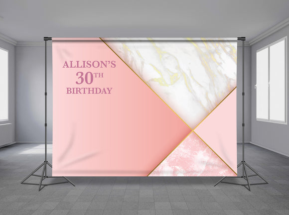 Luxury Pink Marbel Personalized Event Backdrop FLW-1034