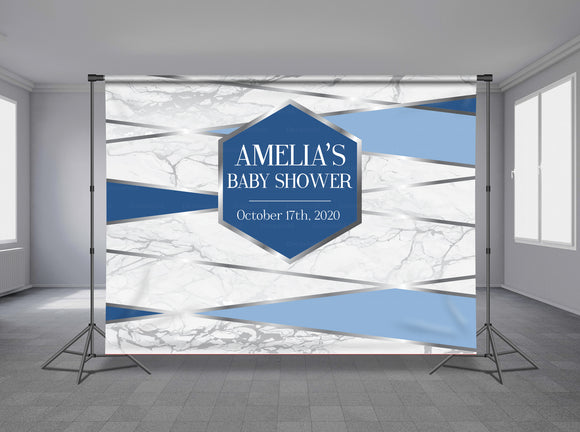 Luxury Blue Marbel Personalized Event Backdrop FLW-1037