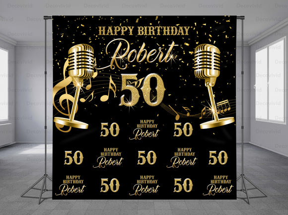 Vintage Microphone Personalized Event Backdrop MIX-1267