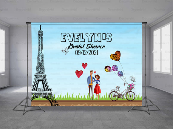 Paris Love Story Personalized Event Backdrop MIX-1217