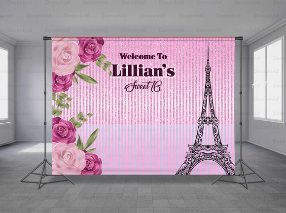 Paris Love Story Personalized Event Backdrop MIX-1218