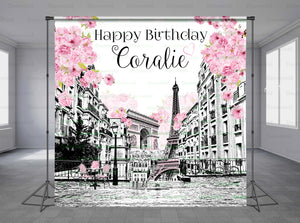 Paris and Eiffel Tower Personalized Event Backdrop MIX-1274