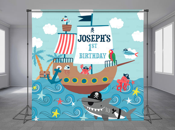 Kids Pirate Personalized Event Backdrop MIX-1230