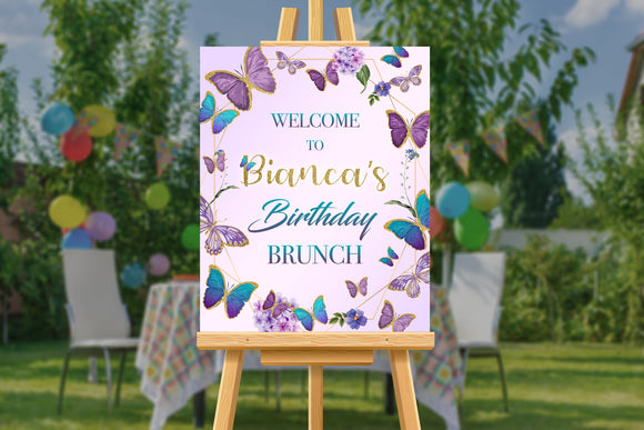 Lavender Butterfly Personalized Event Welcome Sign WS-1035