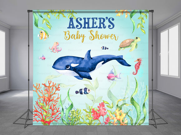 Whale And Ocean Personalized Event Backdrop MIX-1234